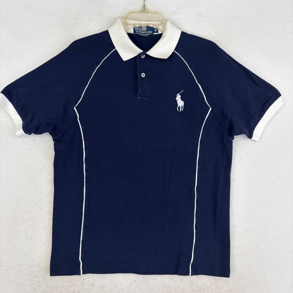 Polo Ralph Lauren Big Pony Polo Shirt Mens M Navy Blue Raglan Piping Vintage